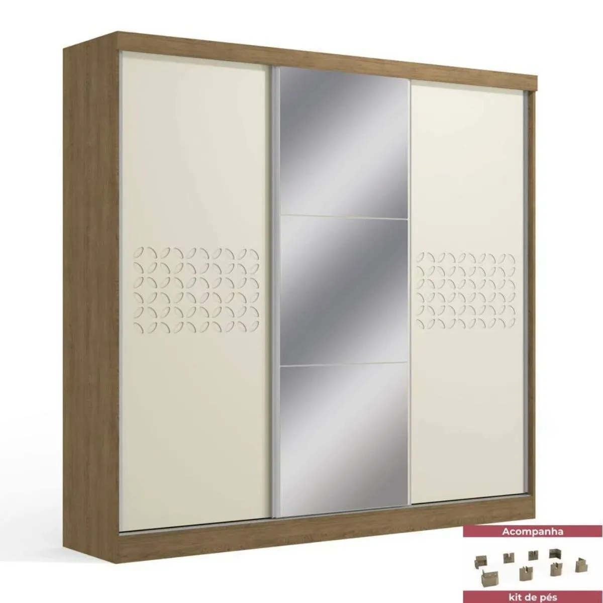 Guarda-Roupa Casal 3 Portas 3 Gavetas J576 Com Pés Freijo/Off White