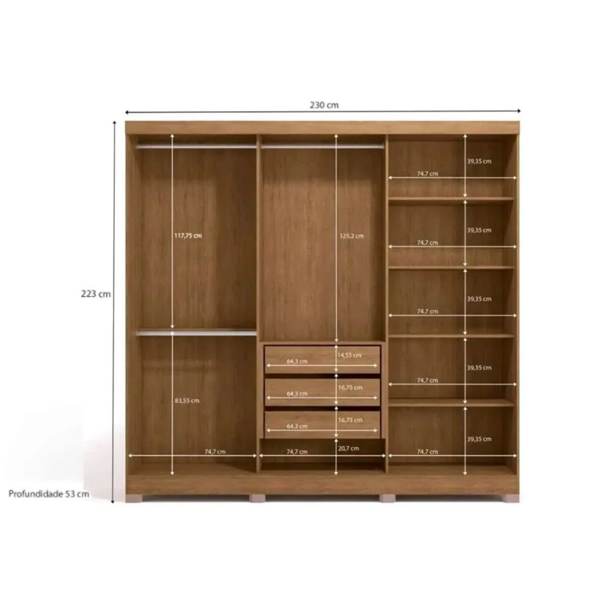 Guarda-Roupa Casal 3 Portas 3 Gavetas J576 Com Pés Freijo/Off White