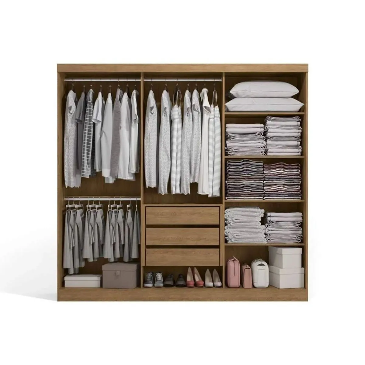 Guarda-Roupa Casal 3 Portas 3 Gavetas J576 Com Pés Freijo/Off White