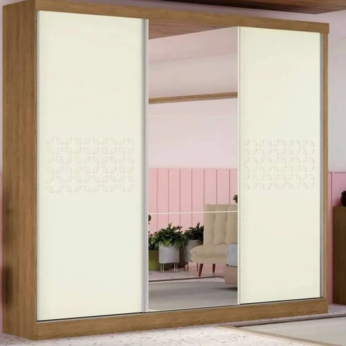 Guarda-Roupa Casal 3 Portas 3 Gavetas J576 Com Pés Freijo/Off White