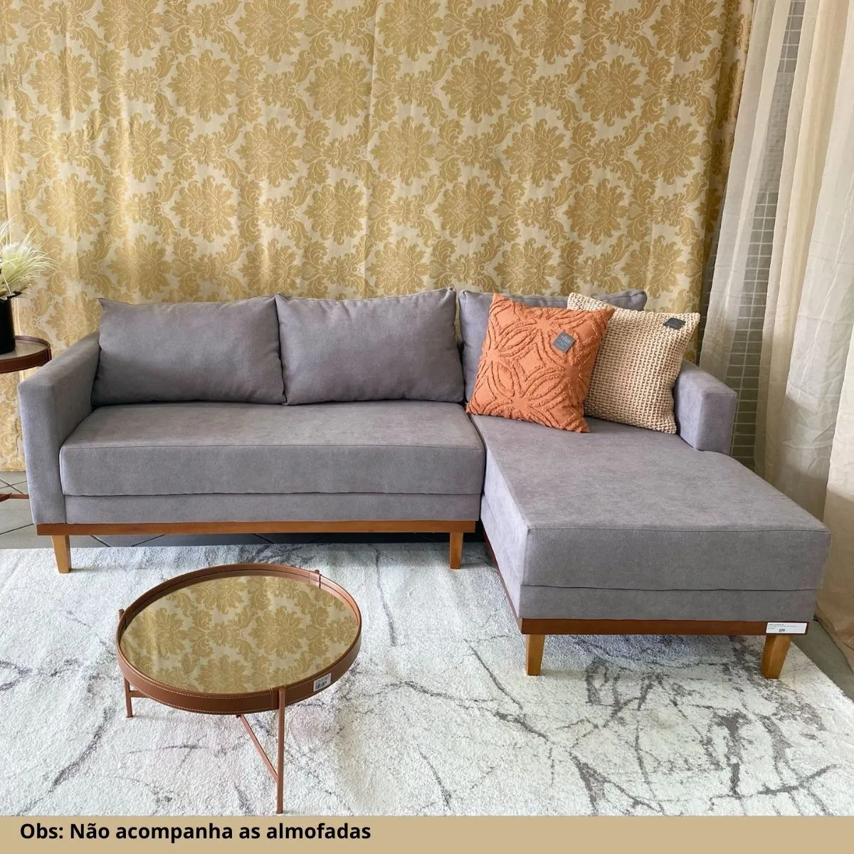 Sofá 2 Lugares Belém Com Chaise 2,20m Linho Cinza