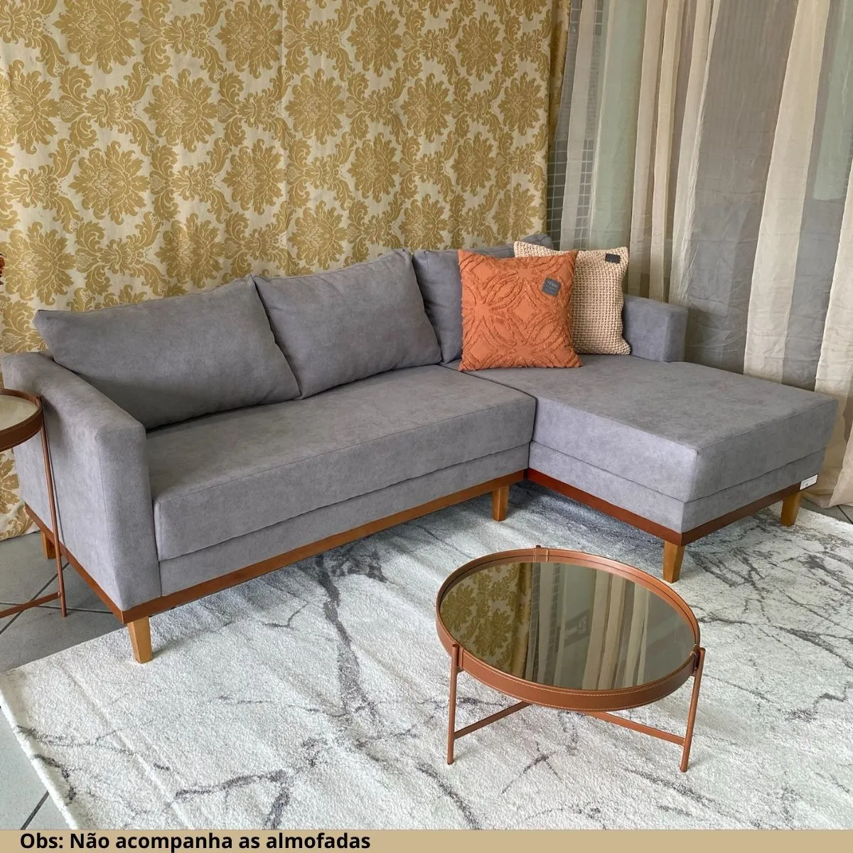 Sofá 2 Lugares Belém Com Chaise 2,20m Linho Cinza