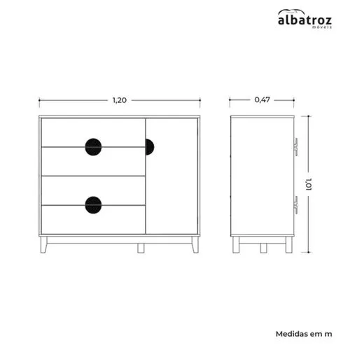 Cômoda Sapateira Ipê 1 Porta e 4 Gavetas Branco Fosco Liso - Albatroz