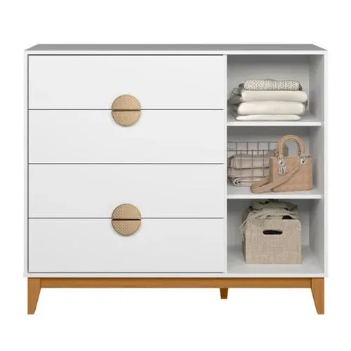 Cômoda Sapateira Ipê 1 Porta e 4 Gavetas Branco Fosco Liso - Albatroz