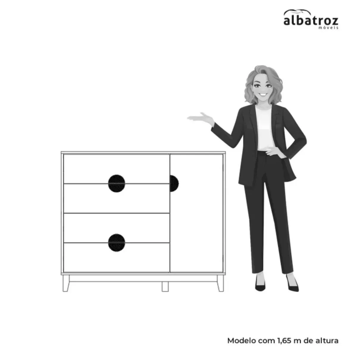 Cômoda Sapateira Ipê 1 Porta e 4 Gavetas Branco Fosco Liso - Albatroz