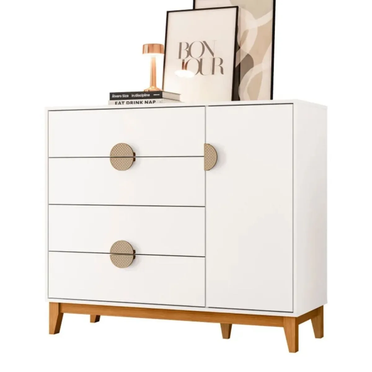 Cômoda Sapateira Ipê 1 Porta e 4 Gavetas Branco Fosco Liso - Albatroz