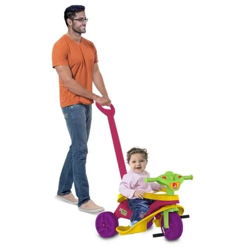 Triciclo Infantil Mototico Rosa (new) com Empurrador e Pedal Bandeirante