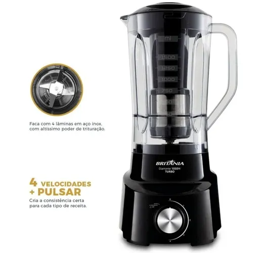 Liquidificador 2,6 Litros Diamante 800 Preto 1050W 4 velocidades 220V