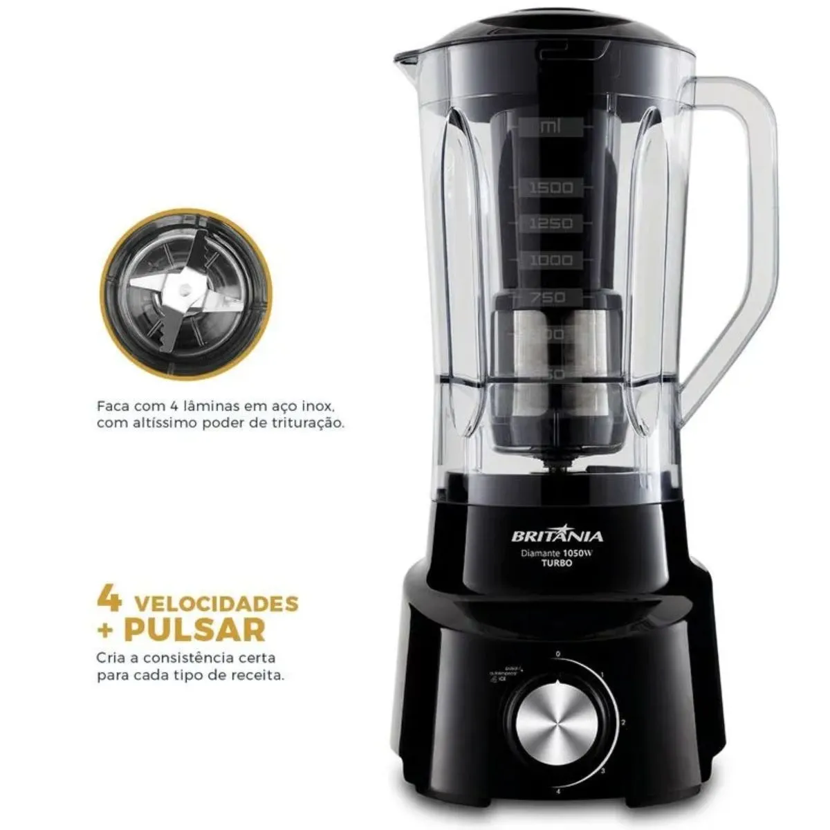 Liquidificador 2,6 Litros Diamante 800 Preto 1050W 4 velocidades 220V