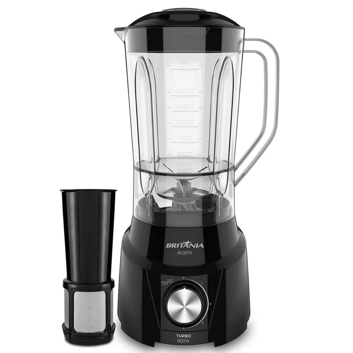 Liquidificador Britânia Turbo BLQ970P Preto 2,6 Litros 4 Velocidades Com Filtro 900W