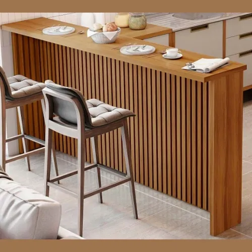 Painel de Ilha Ripado Bancada para Cozinha Nesher 200 CM 100% MDF Freijó