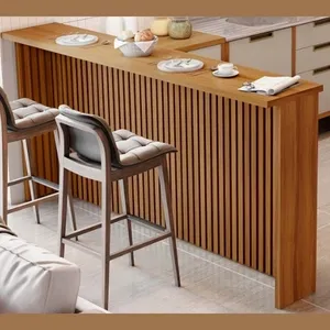 Painel de Ilha Ripado Bancada para Cozinha Nesher 200 CM 100% MDF Freijó