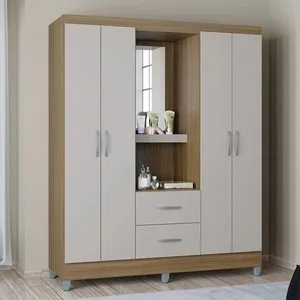 Guarda-Roupa Casal Cordoba Capelinha 4 Portas 2 Gavetas e Espelho Damasco/Off White Poquema