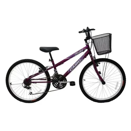 Bicicleta Aro 24 MTB Bella Rebaixada Com Cesta Violeta/Preto