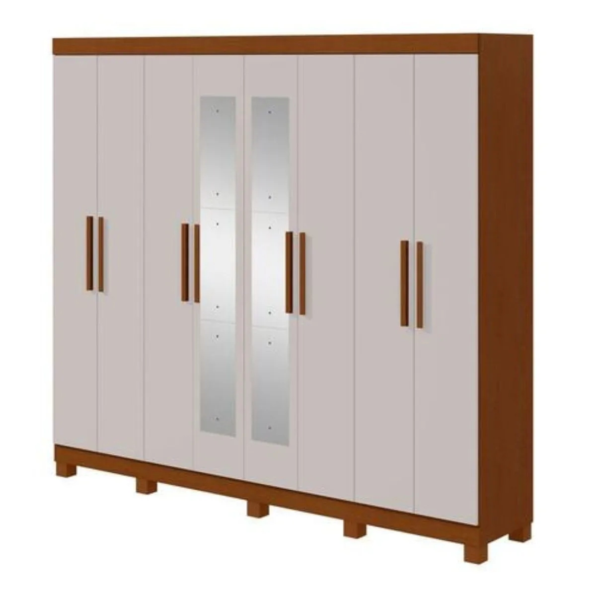 Guarda-Roupa Casal Andara Soft 08 Portas Com Espelho e Pés Amêndoa Clean/Off White Lopas