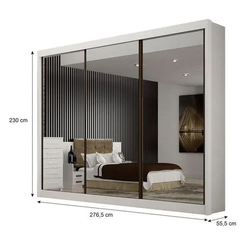 Guarda-Roupa Casal San Marino Gold 3 Portas 4 Gavetas Branco Com 3 Espelhos - Leifer