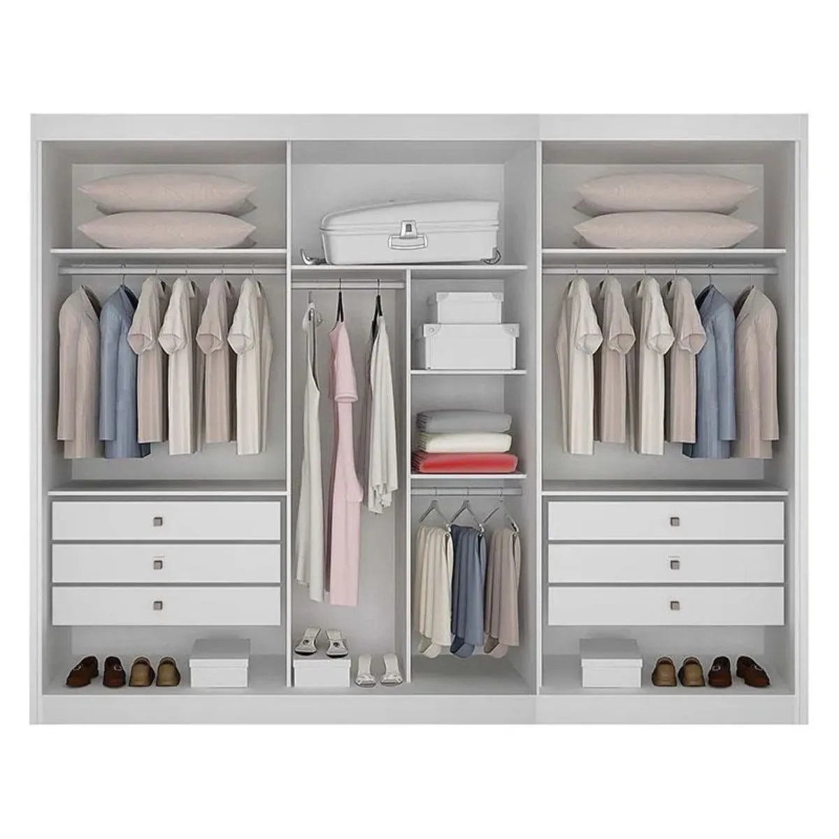 Guarda-Roupa Casal San Marino Gold 3 Portas 4 Gavetas Branco Com 3 Espelhos - Leifer