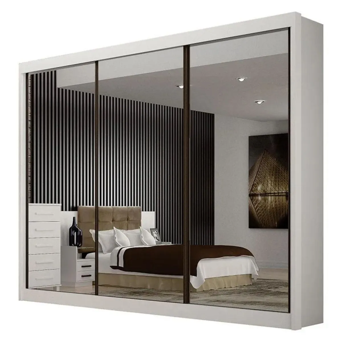 Guarda-Roupa Casal San Marino Gold 3 Portas 4 Gavetas Branco Com 3 Espelhos - Leifer