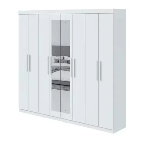 Guarda-Roupa Casal Andara Soft 08 Portas Com Espelho E Pés Branco Lopas