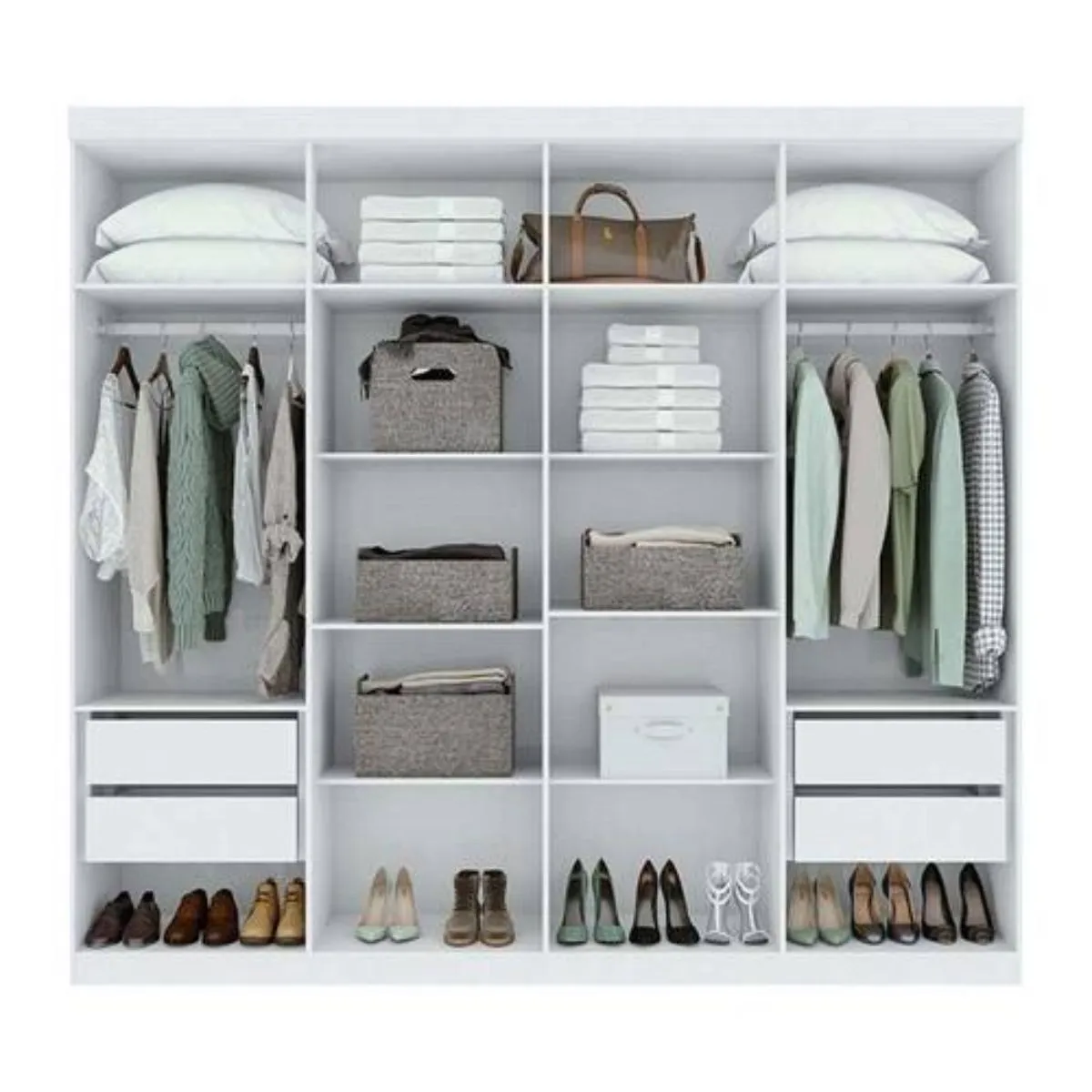 Guarda-Roupa Casal Andara Soft 08 Portas Com Espelho E Pés Branco Lopas