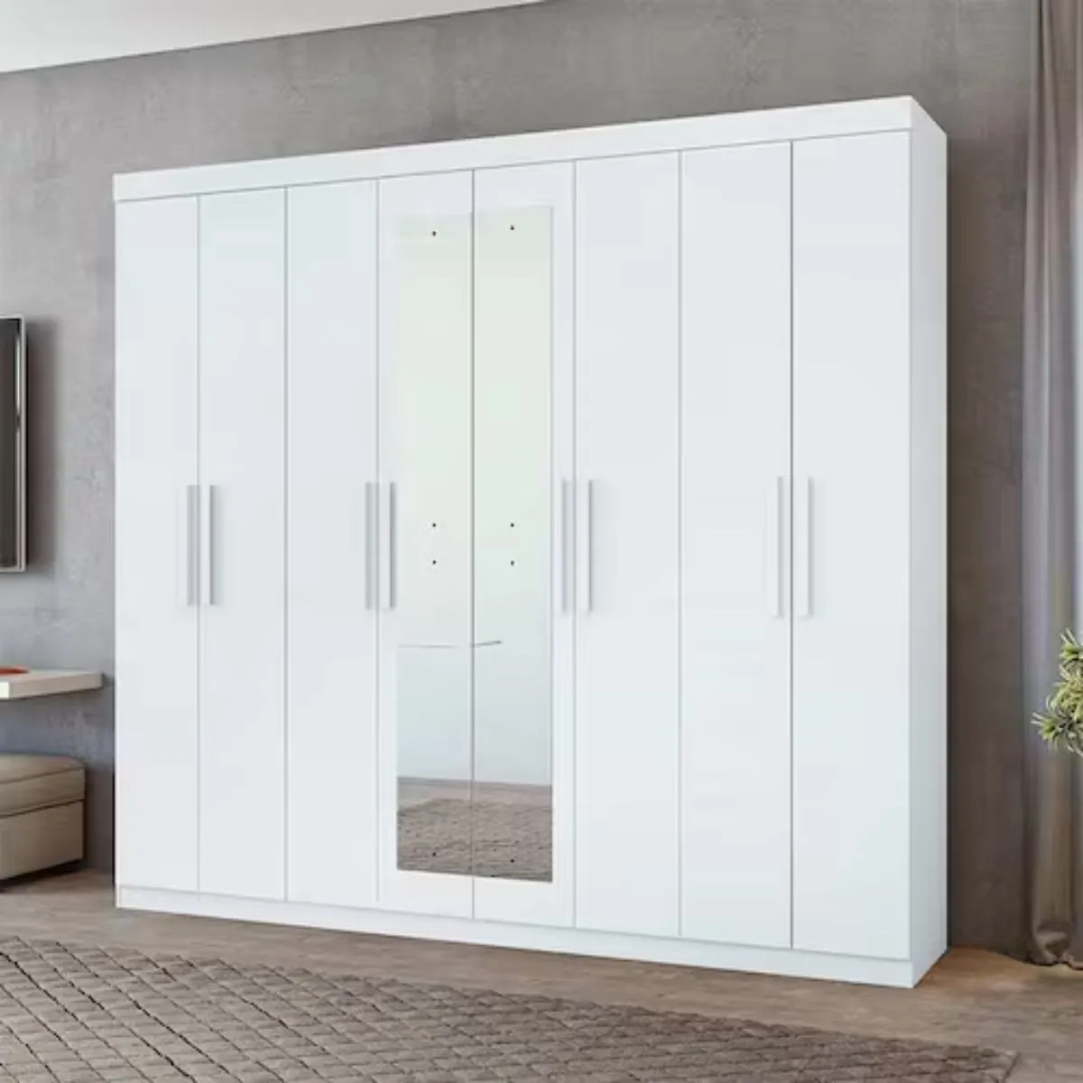 Guarda-Roupa Casal Andara Soft 08 Portas Com Espelho E Pés Branco Lopas