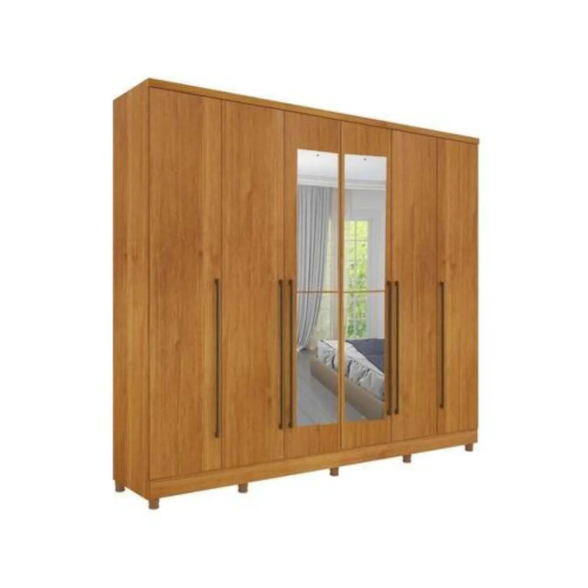 Guarda-Roupa Casal Sevilla Com Espelho 6 portas 8 Gavetas e Pés Cinamomo - TCIL