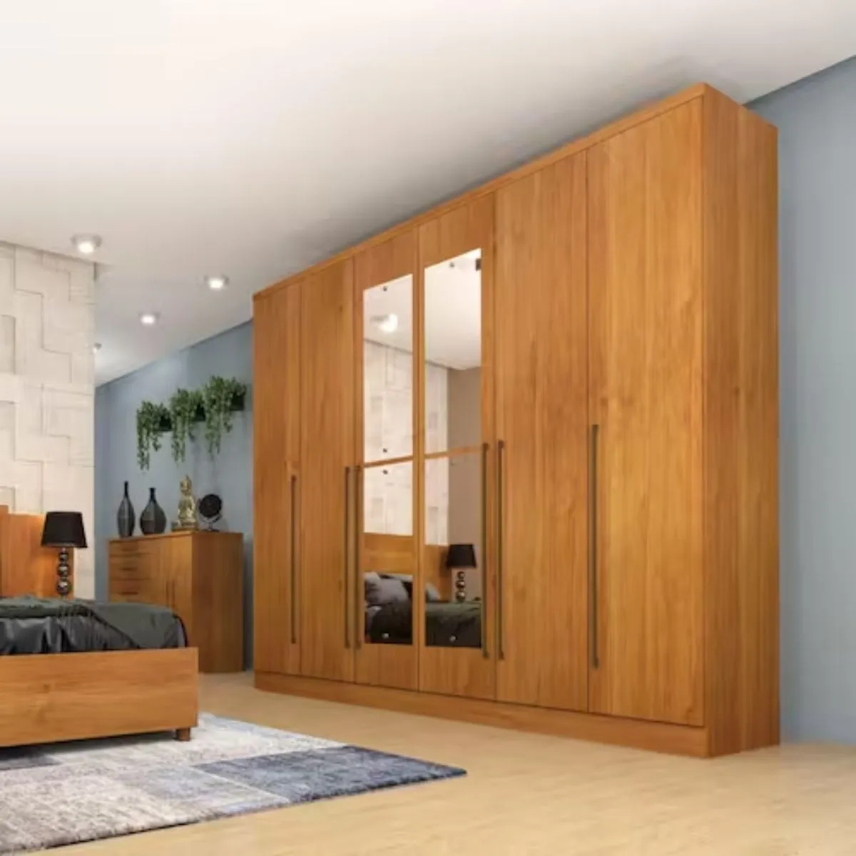 Guarda-Roupa Casal Sevilla Com Espelho 6 portas 8 Gavetas e Pés Cinamomo - TCIL