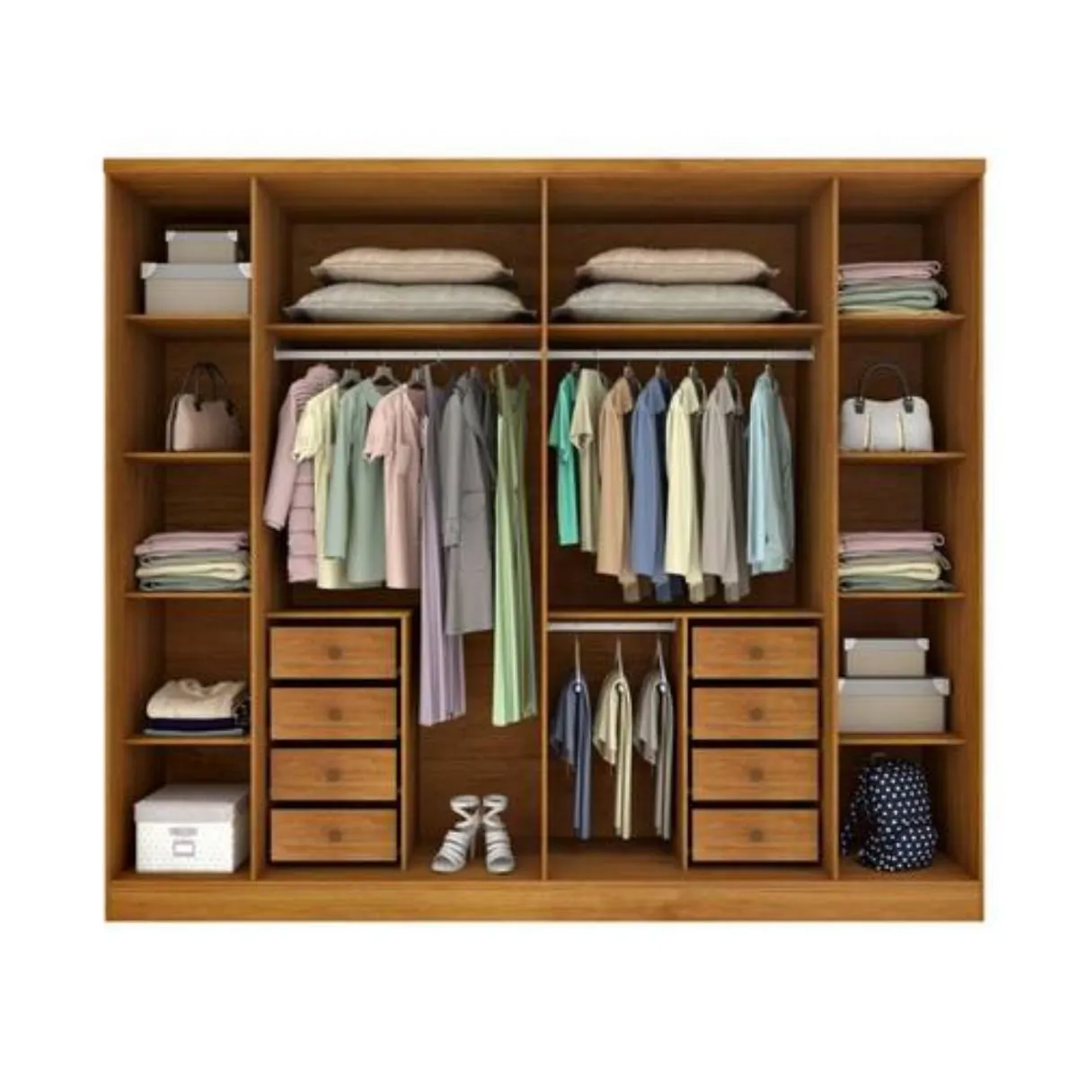 Guarda-Roupa Casal Sevilla Com Espelho 6 portas 8 Gavetas e Pés Cinamomo - TCIL