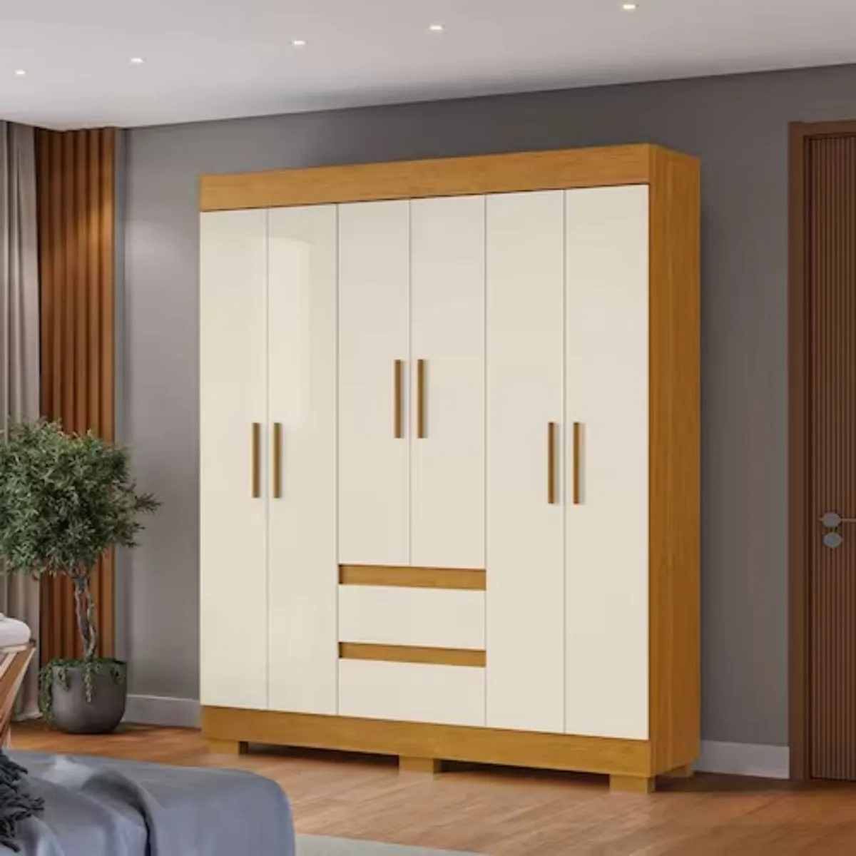 Guarda-Roupa Casal 6 Portas 2 Gavetas Maya Cinamomo/Off White ACP