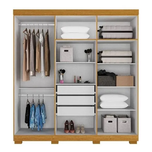 Guarda-Roupa Casal Ágata 6 Portas 3 Gavetas MDP Cinamomo/Off-White