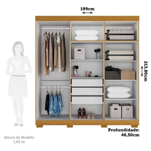 Guarda-Roupa Casal Ágata 6 Portas 3 Gavetas MDP Cinamomo/Off-White
