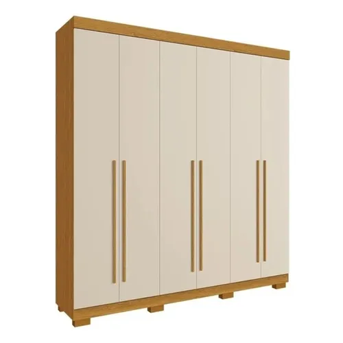 Guarda-Roupa Casal Ágata 6 Portas 3 Gavetas MDP Cinamomo/Off-White