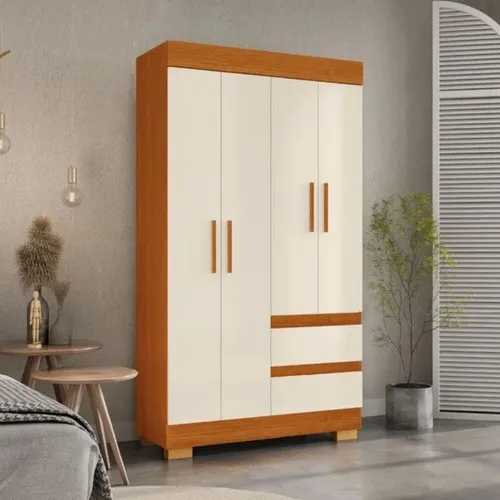 Guarda-Roupa Solteiro 4 Portas 2 Gavetas Maya Cinamomo Off White ACP