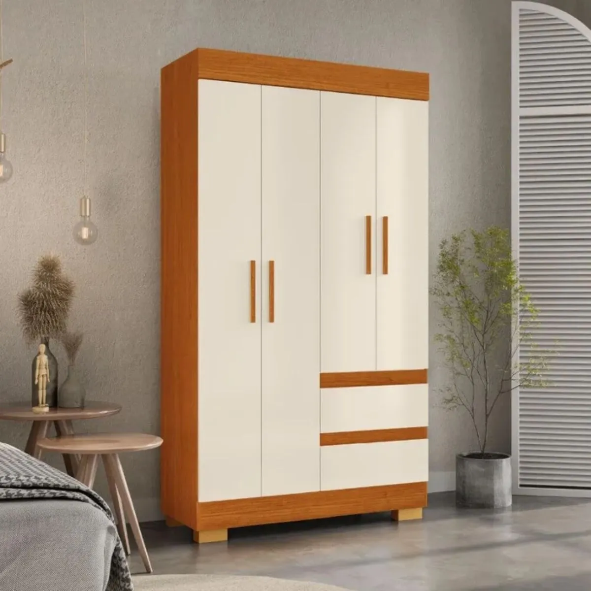 Guarda-Roupa Solteiro 4 Portas 2 Gavetas Maya Cinamomo Off White ACP