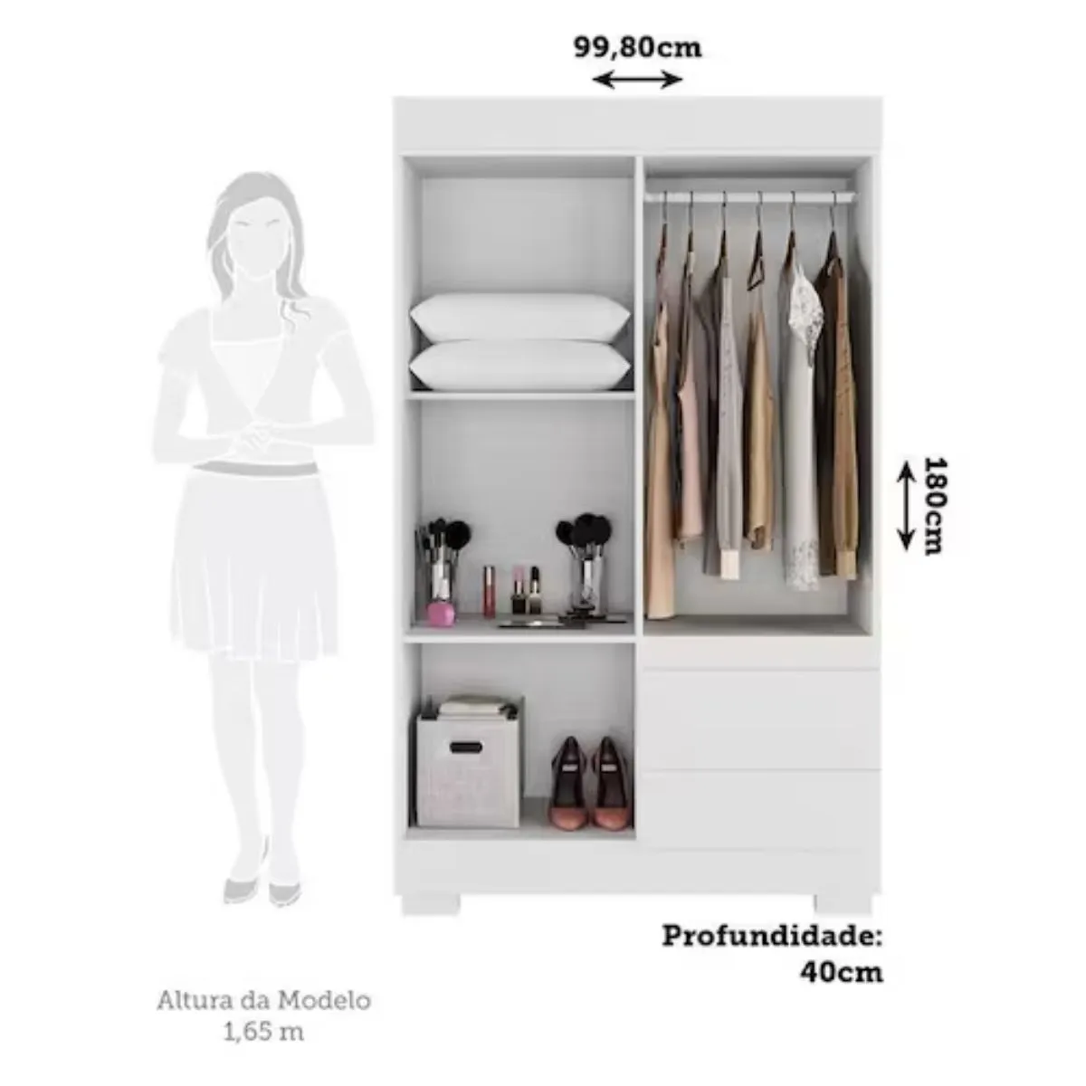 Guarda-Roupa Solteiro 4 Portas 2 Gavetas Maya Branco ACP