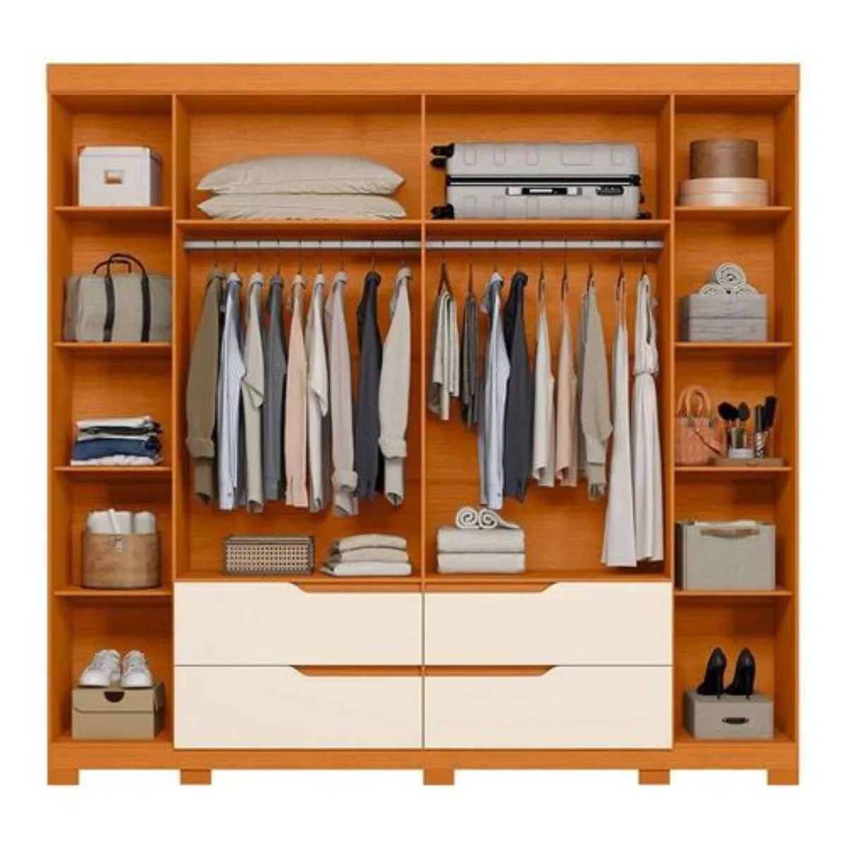 Guarda-Roupa Casal Doble 6 Portas e 4 Gavetas Com Espelhos Cinamomo/Off White Albatroz