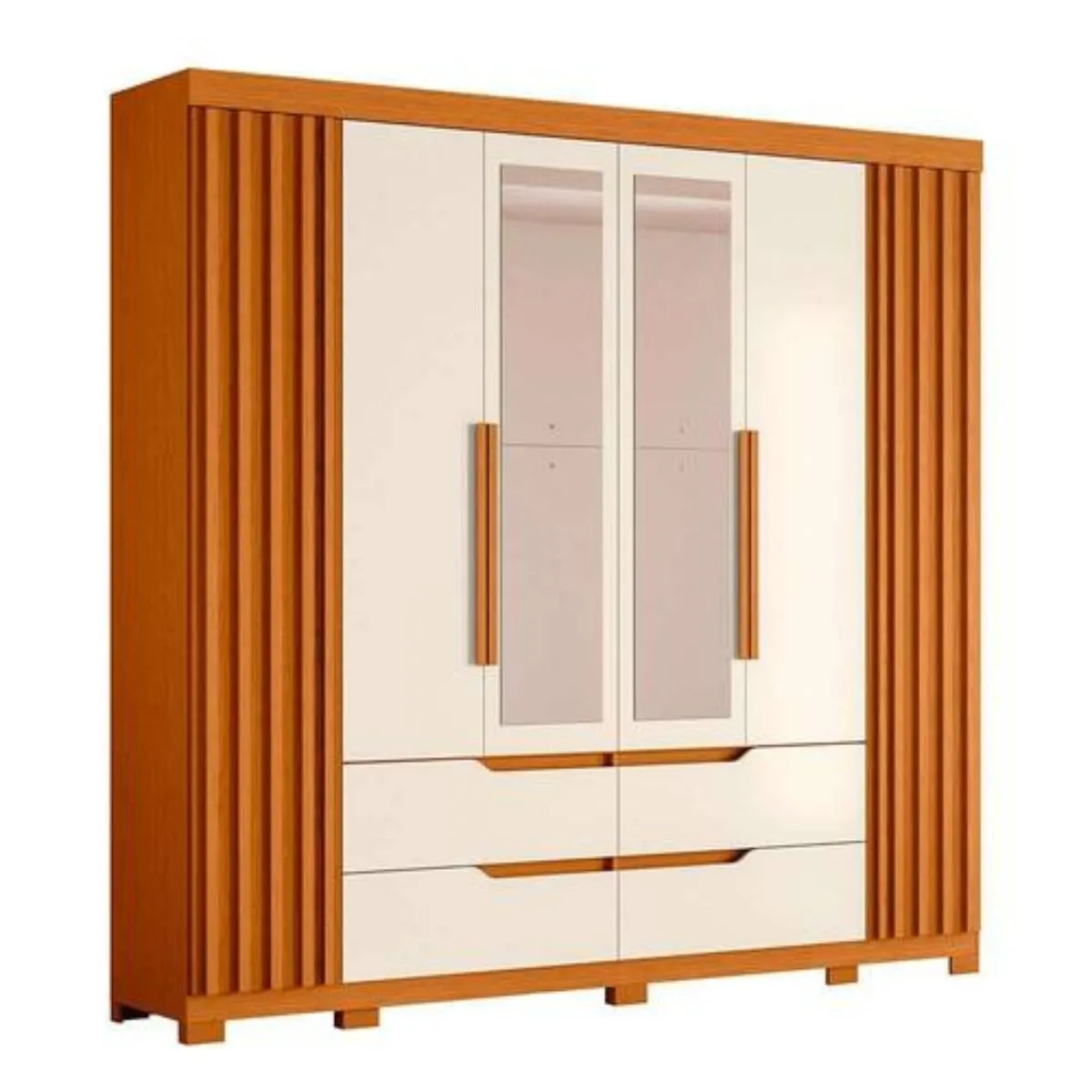 Guarda-Roupa Casal Doble 6 Portas e 4 Gavetas Com Espelhos Cinamomo/Off White Albatroz