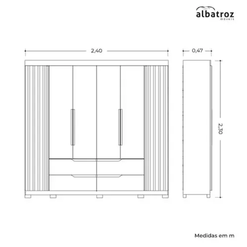 Guarda-Roupa Casal Doble 6 Portas e 4 Gavetas Com Espelhos Jatobá/Fendi Metallic Albatroz