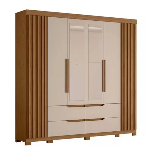 Guarda-Roupa Casal Doble 6 Portas e 4 Gavetas Com Espelhos Jatobá/Fendi Metallic Albatroz