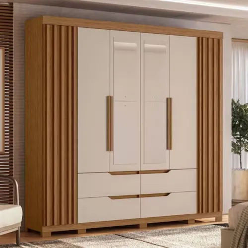 Guarda-Roupa Casal Doble 6 Portas e 4 Gavetas Com Espelhos Jatobá/Fendi Metallic Albatroz