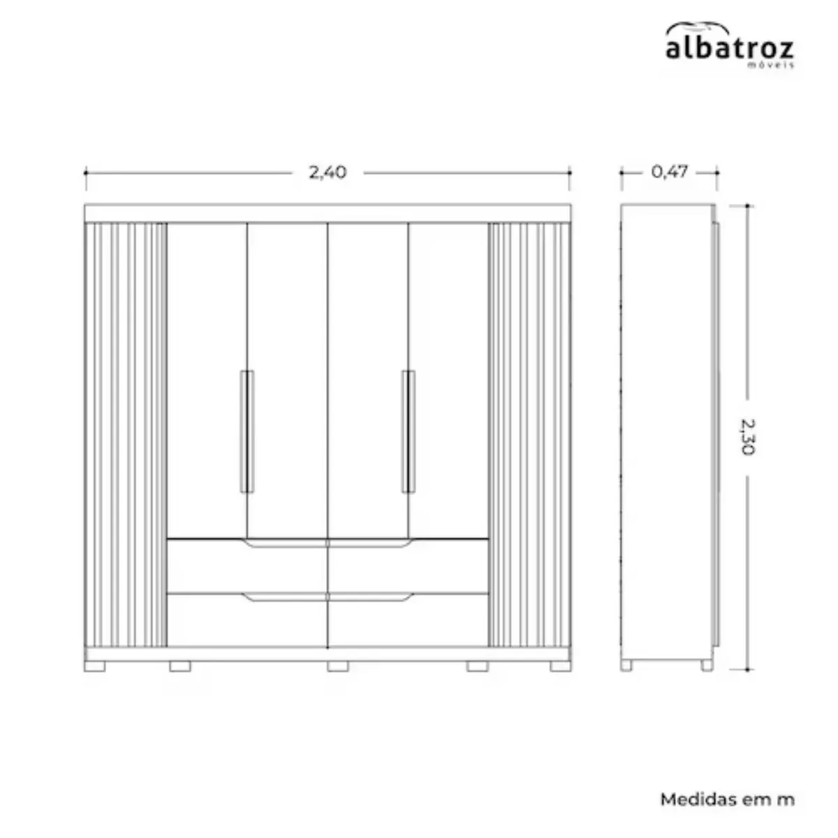 Guarda-Roupa Casal Doble 6 Portas e 4 Gavetas Com Espelhos Jatobá/Fendi Metallic Albatroz