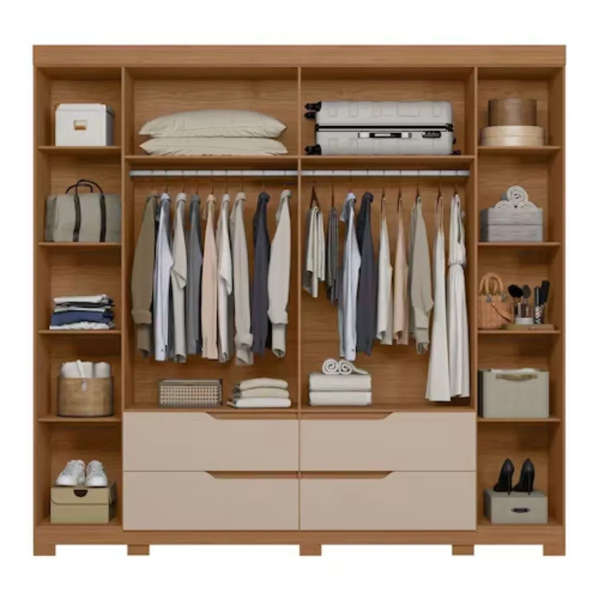 Guarda-Roupa Casal Doble 6 Portas e 4 Gavetas Com Espelhos Jatobá/Fendi Metallic Albatroz