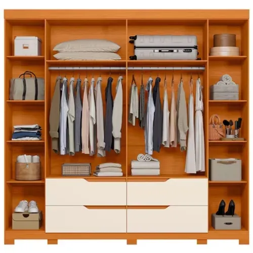 Guarda-Roupa Casal Doble 6 Portas e 4 Gavetas Sem Espelho Cinamomo/Off White