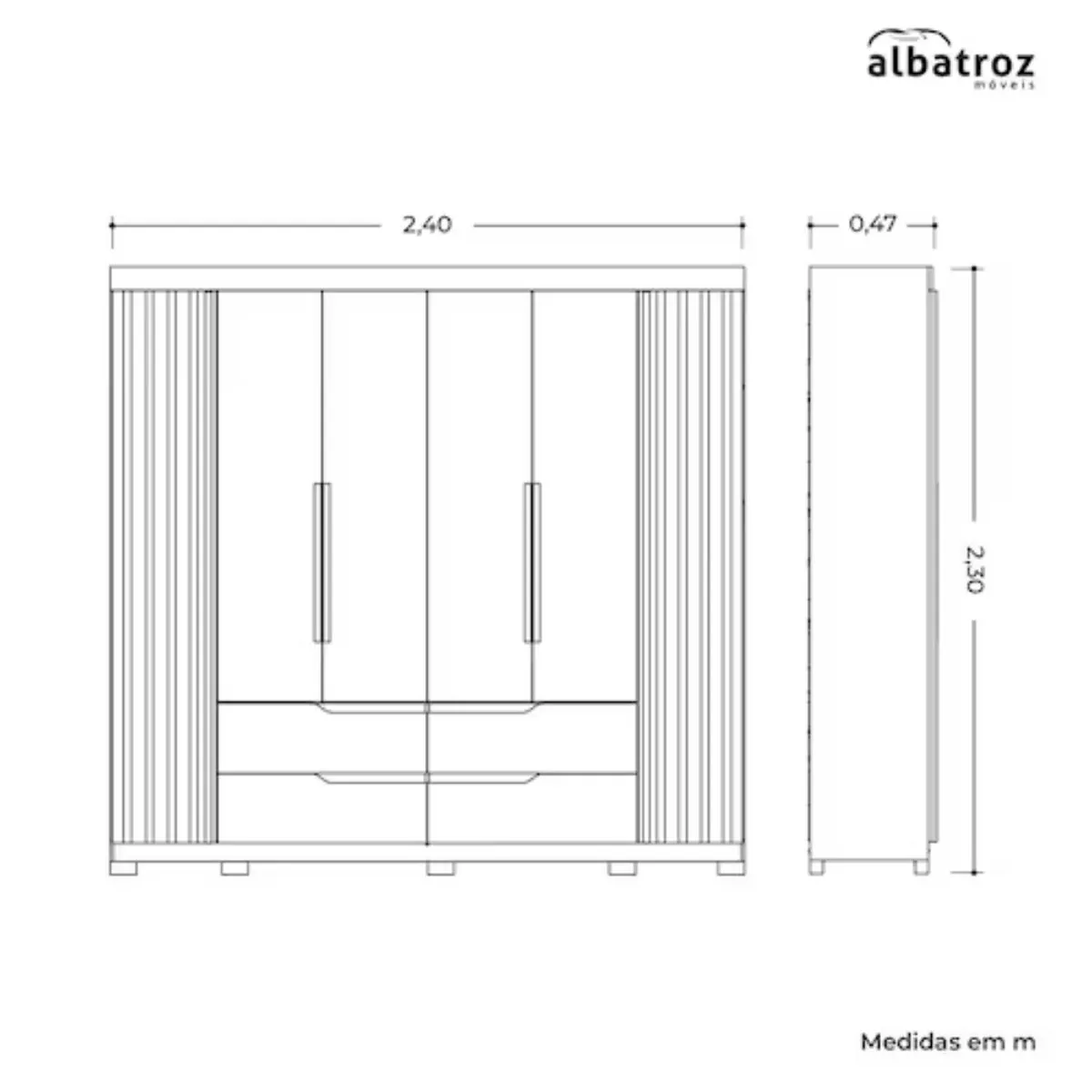 Guarda-Roupa Casal Doble 6 Portas e 4 Gavetas Sem Espelho Cinamomo/Off White