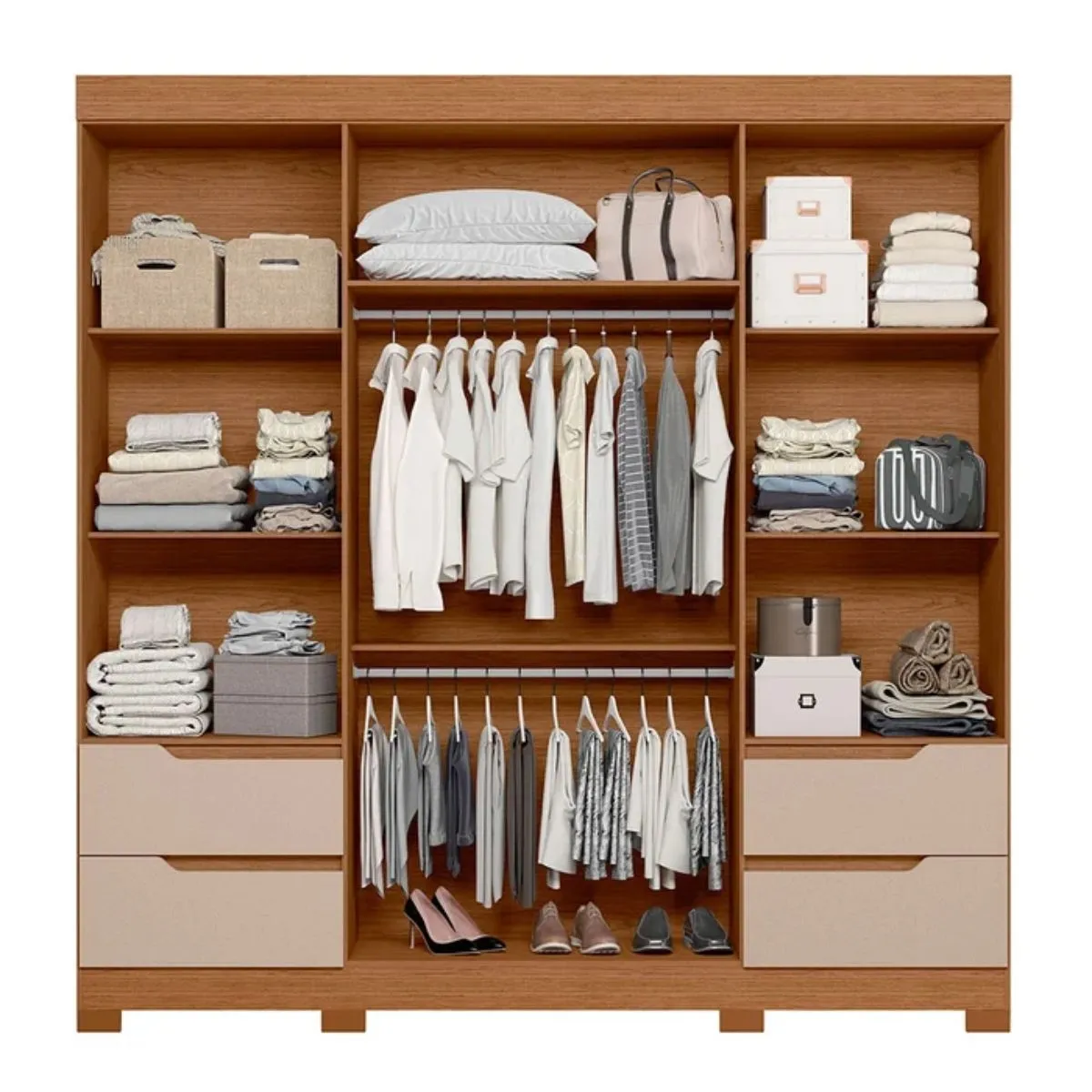 Guarda-Roupa Casal 4 Portas 4 Gavetas Vivacce com Espelho Jatobá/Fendi Metallic