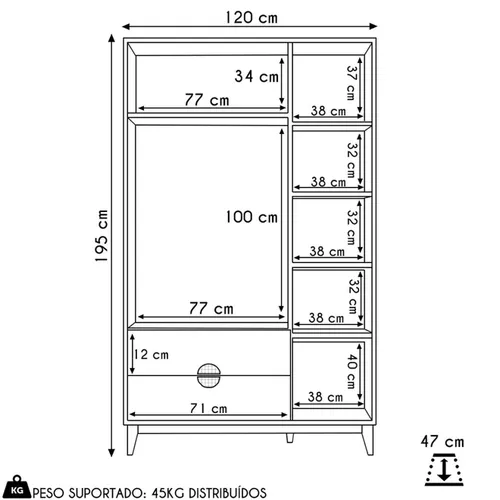 Guarda-Roupa Solteiro Ipê 3 Portas 2 Gavetas Branco Fosco Liso - Albatroz