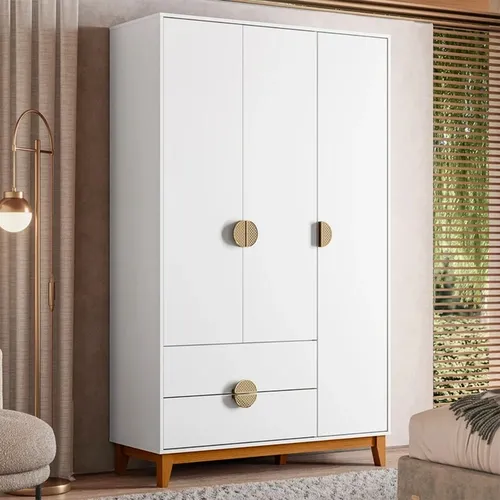 Guarda-Roupa Solteiro Ipê 3 Portas 2 Gavetas Branco Fosco Liso - Albatroz
