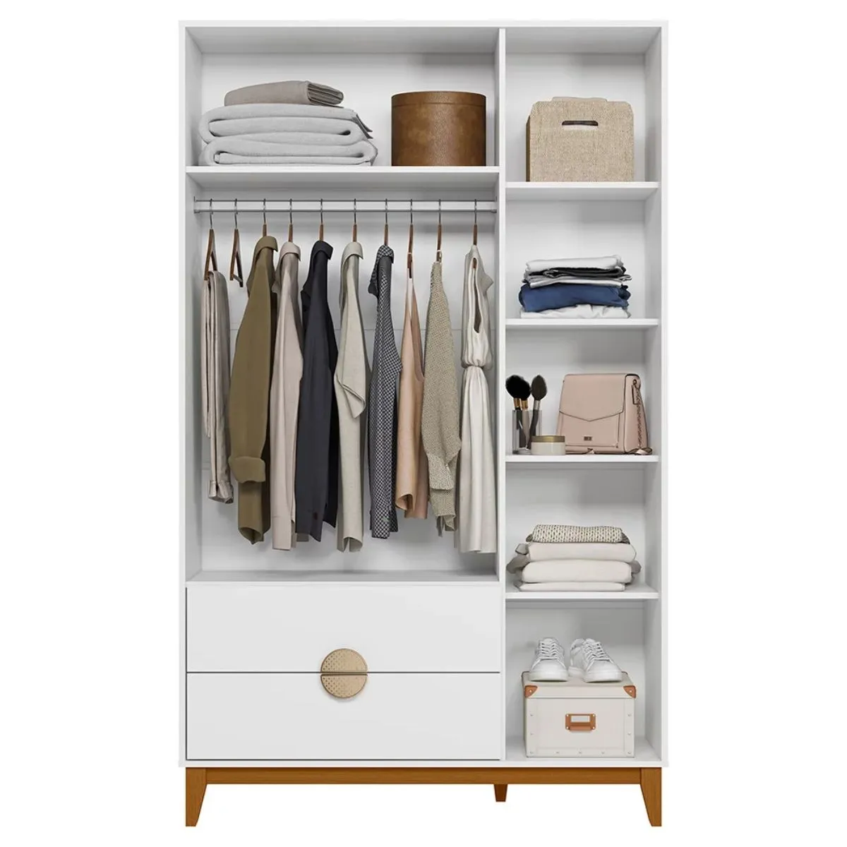 Guarda-Roupa Solteiro Ipê 3 Portas 2 Gavetas Branco Fosco Liso - Albatroz