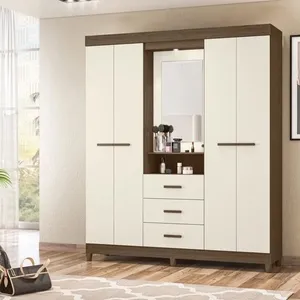 Guarda-Roupa Casal Ágata 04 Portas 3 Gavetas com Espelho Cacau Off White