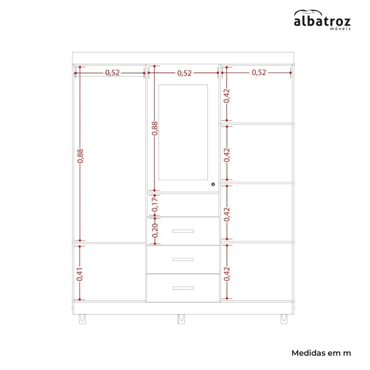 Guarda-Roupa Casal Ágata 04 Portas 3 Gavetas com Espelho Cacau Off White